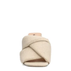 Beige denim muiltjes met hak