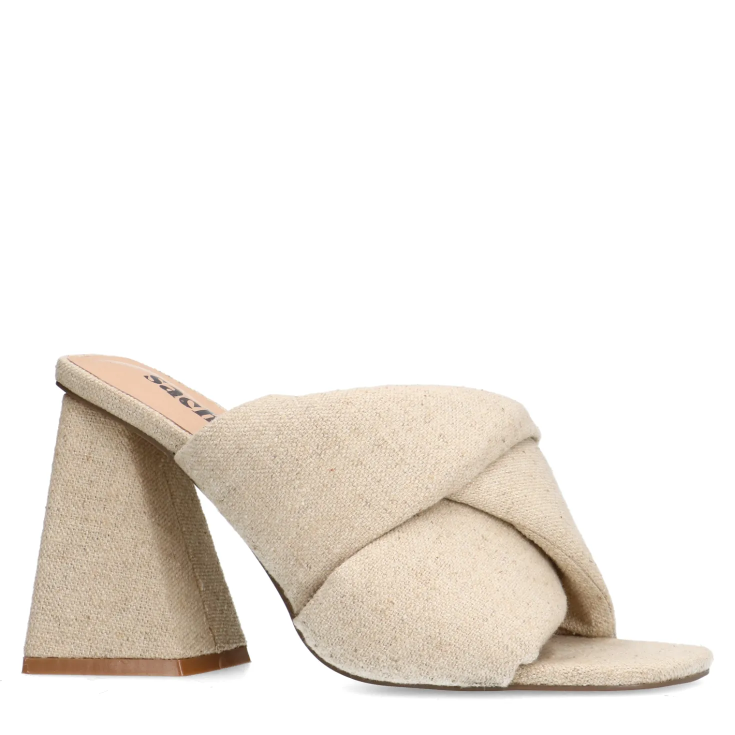 Beige denim muiltjes met hak