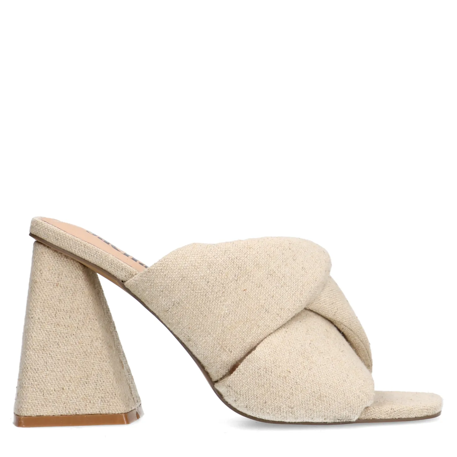 Beige denim muiltjes met hak