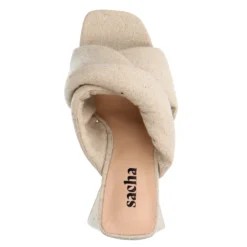 Beige denim muiltjes met hak