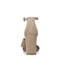Beige geknoopte suède sandalen met hak