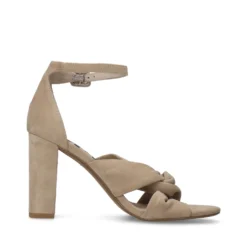 Beige geknoopte suède sandalen met hak