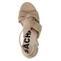 Beige geknoopte suède sandalen met hak
