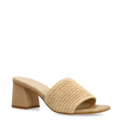 Beige muiltjes met blokhak