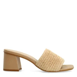Beige muiltjes met blokhak