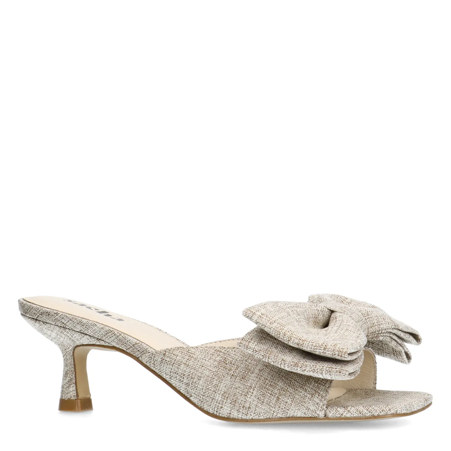 Beige muiltjes met hak en strik