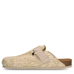 Beige raffia clogs met gesp