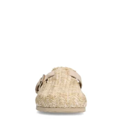 Beige raffia clogs met gesp