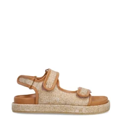 Beige raffia sandalen