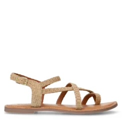 Beige raffia sandalen met gekruiste bandjes