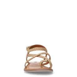Beige raffia sandalen met gekruiste bandjes