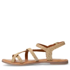 Beige raffia sandalen met gekruiste bandjes