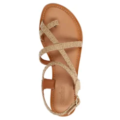 Beige raffia sandalen met gekruiste bandjes