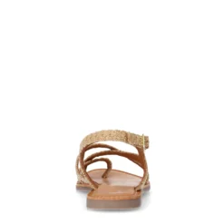 Beige raffia sandalen met gekruiste bandjes