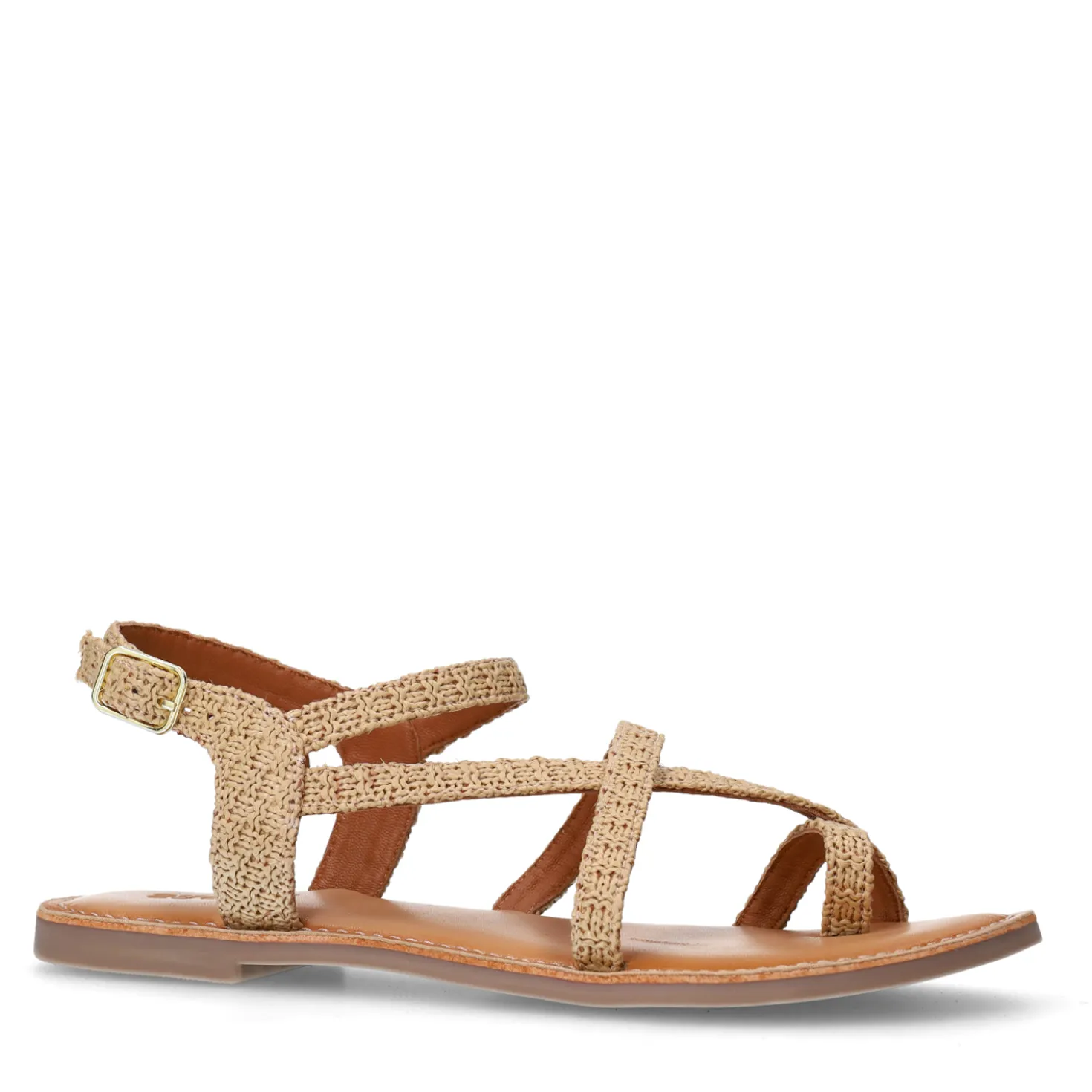 Beige raffia sandalen met gekruiste bandjes