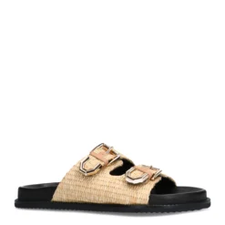 Beige raffia slippers
