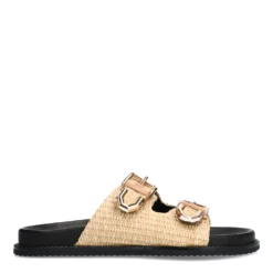 Beige raffia slippers