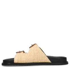 Beige raffia slippers