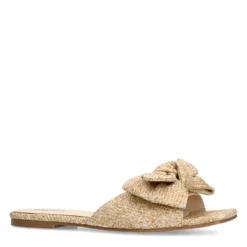 Beige raffia slippers met strik