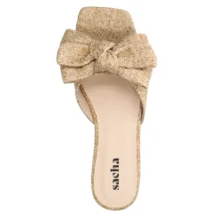 Beige raffia slippers met strik