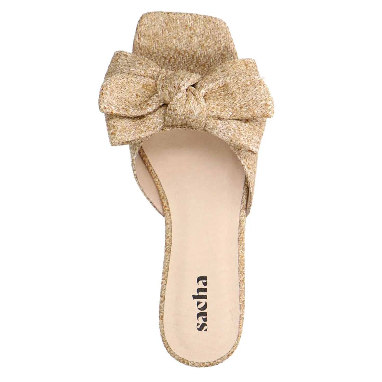 Beige raffia slippers met strik