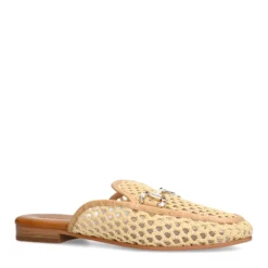 Beige slip on loafers met goudkleurige chain