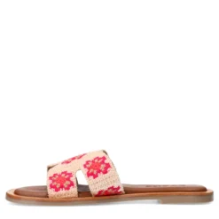 Beige slippers met roze bloemen embroidery