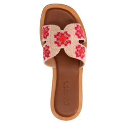 Beige slippers met roze bloemen embroidery