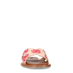 Beige slippers met roze bloemen embroidery