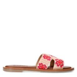 Beige slippers met roze bloemen embroidery