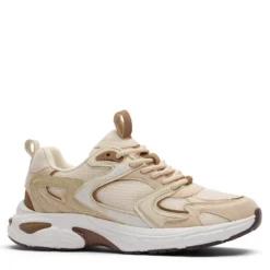 Beige sneakers met bruine details