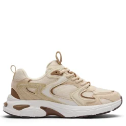 Beige sneakers met bruine details