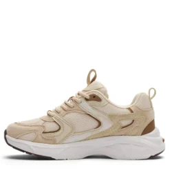 Beige sneakers met bruine details