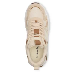 Beige sneakers met bruine details
