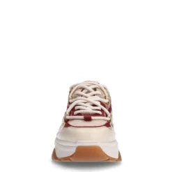 Beige sneakers met burgundy details