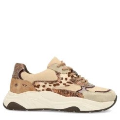 Beige sneakers met cow print