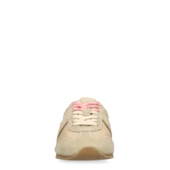 Beige sneakers met dubbele veters