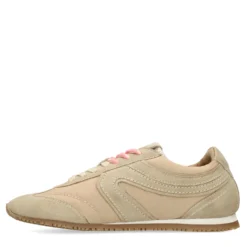 Beige sneakers met dubbele veters