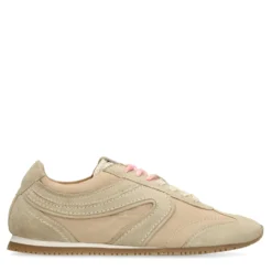 Beige sneakers met dubbele veters