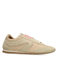 Beige sneakers met dubbele veters