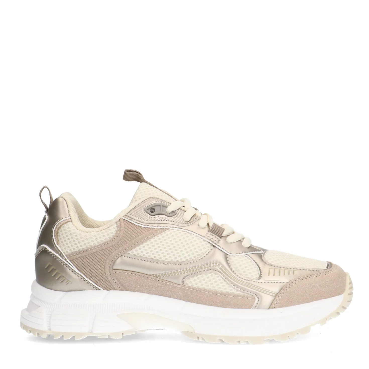 Beige sneakers met gouden details