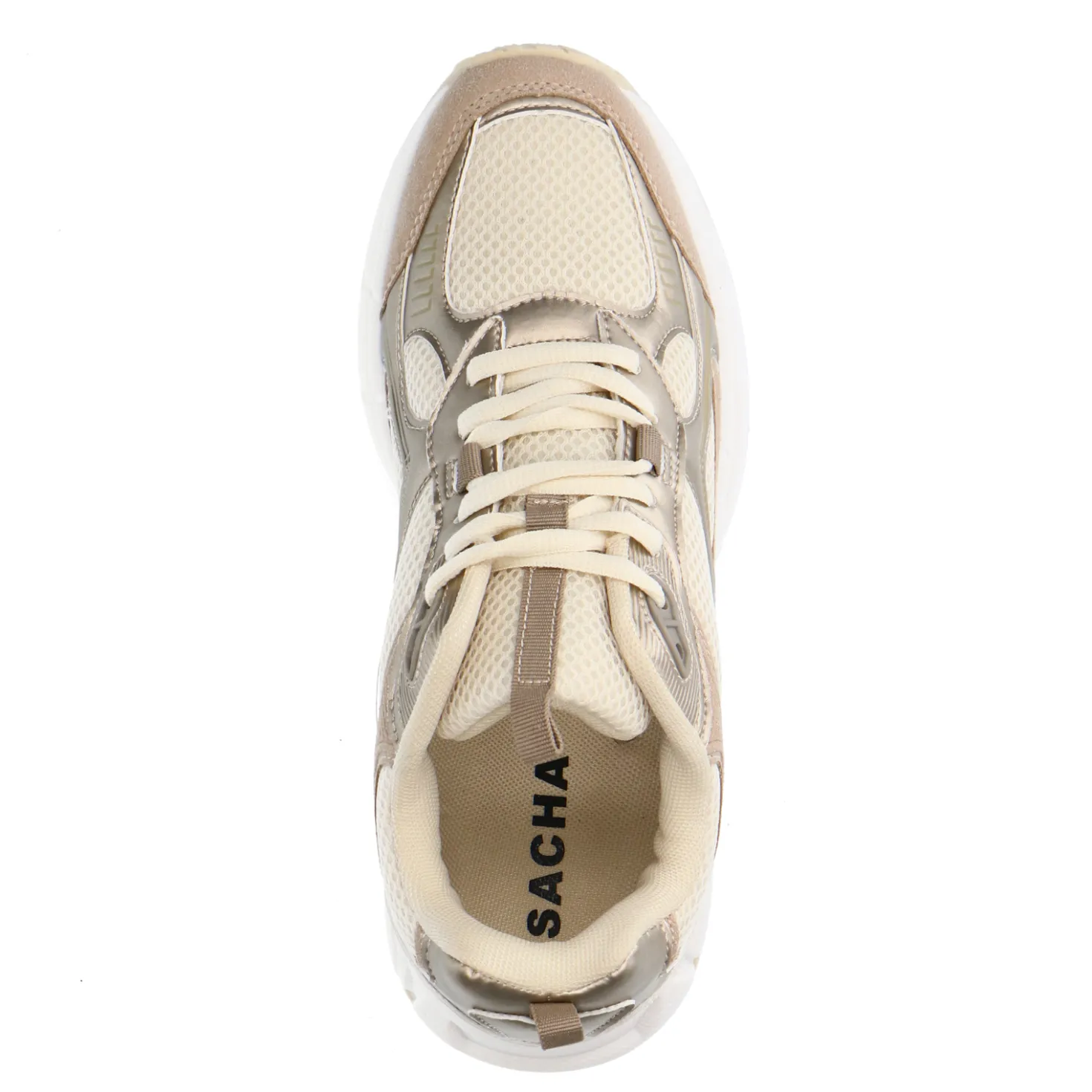 Beige sneakers met gouden details