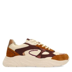 Beige sneakers met multicolor details