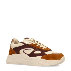 Beige sneakers met multicolor details