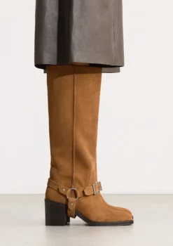 Beige suède biker boots