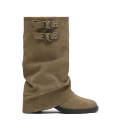 Beige suède biker boots met flap