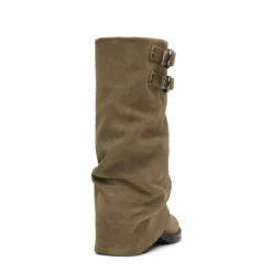 Beige suède biker boots met flap