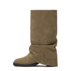 Beige suède biker boots met flap