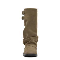 Beige suède biker boots met flap