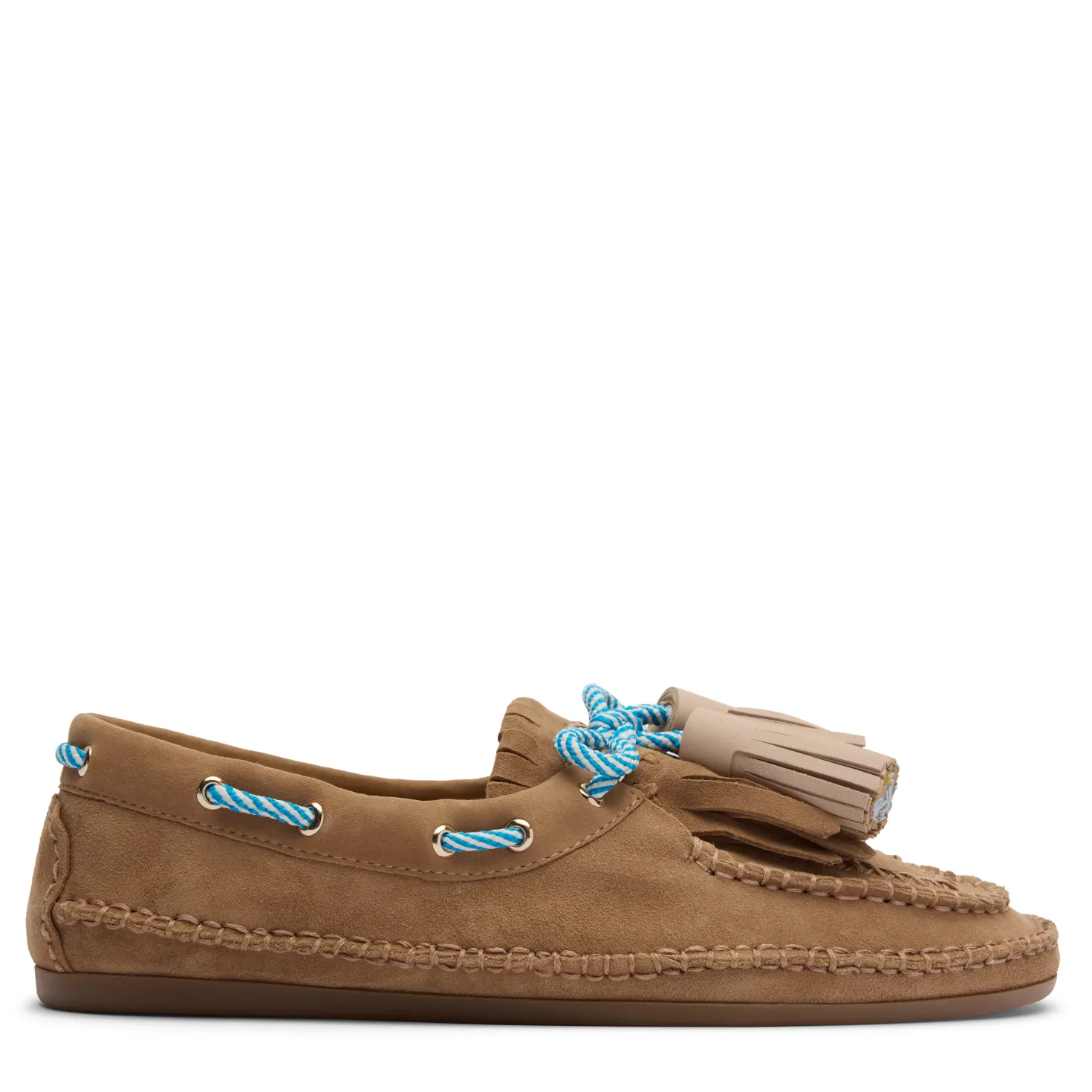Beige suède bootschoenen met franjes